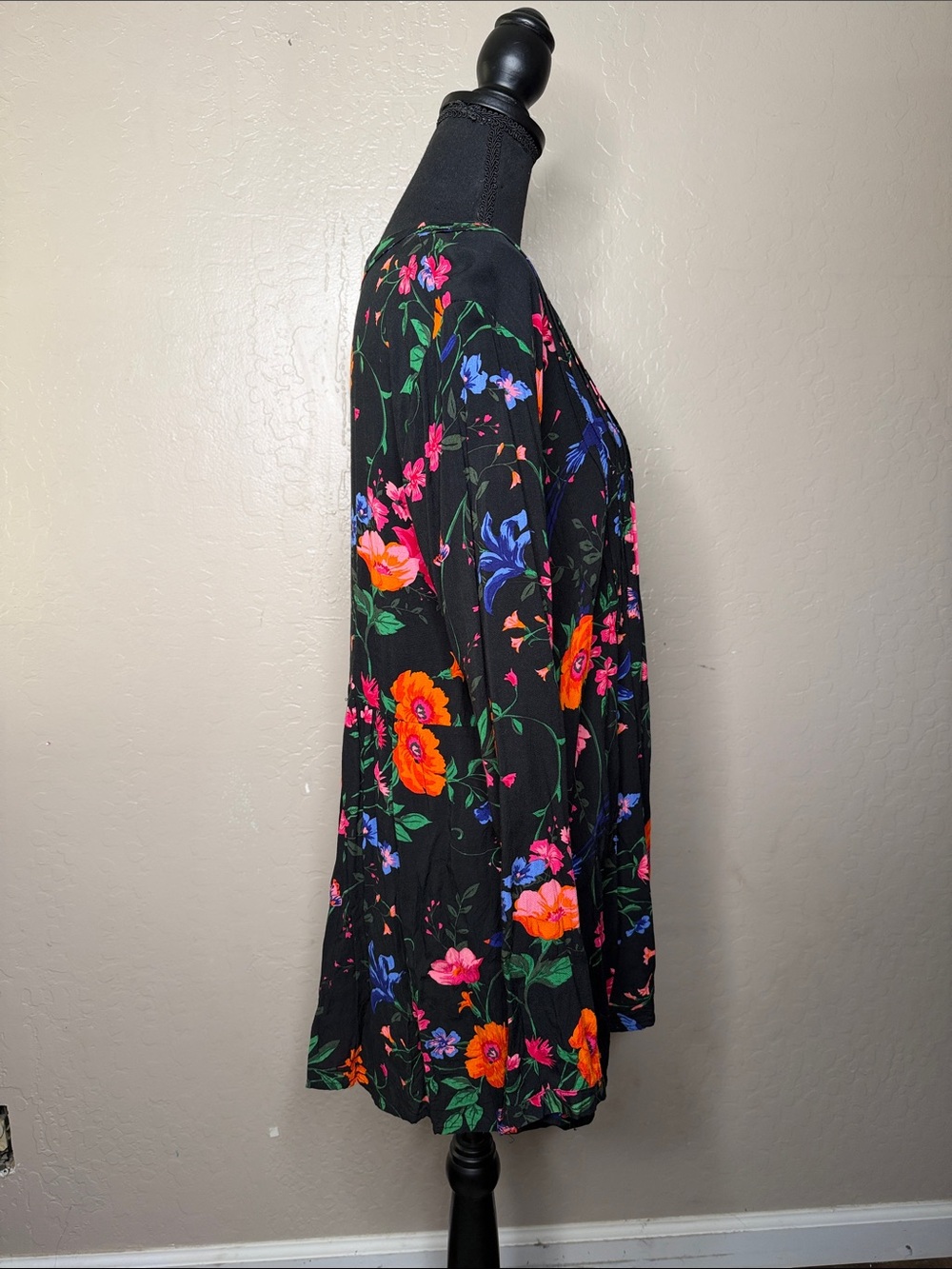 Old Navy Black Floral V-Neck Tunic with Bright Multicolor Blooms - Picture 3 of 5